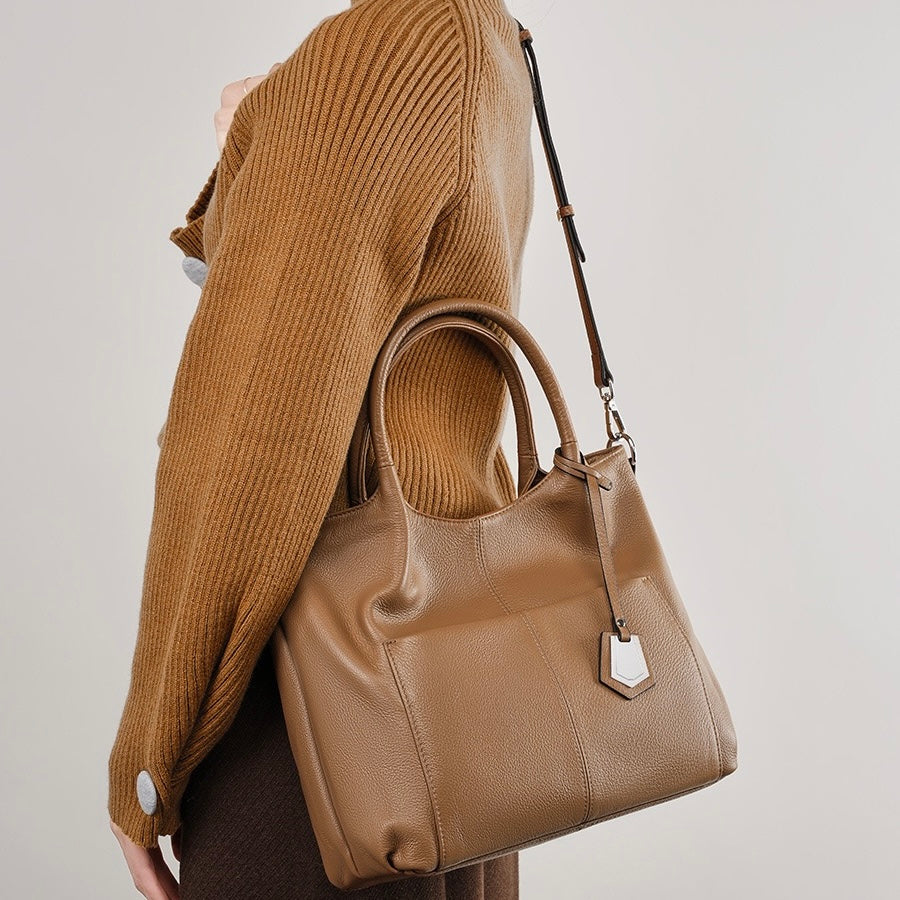 Elegant Genuine Leather Tote Bag – Versatile Large Capacity for Everyday Chic