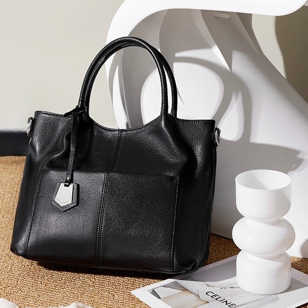 Elegant Genuine Leather Tote Bag – Versatile Large Capacity for Everyday Chic
