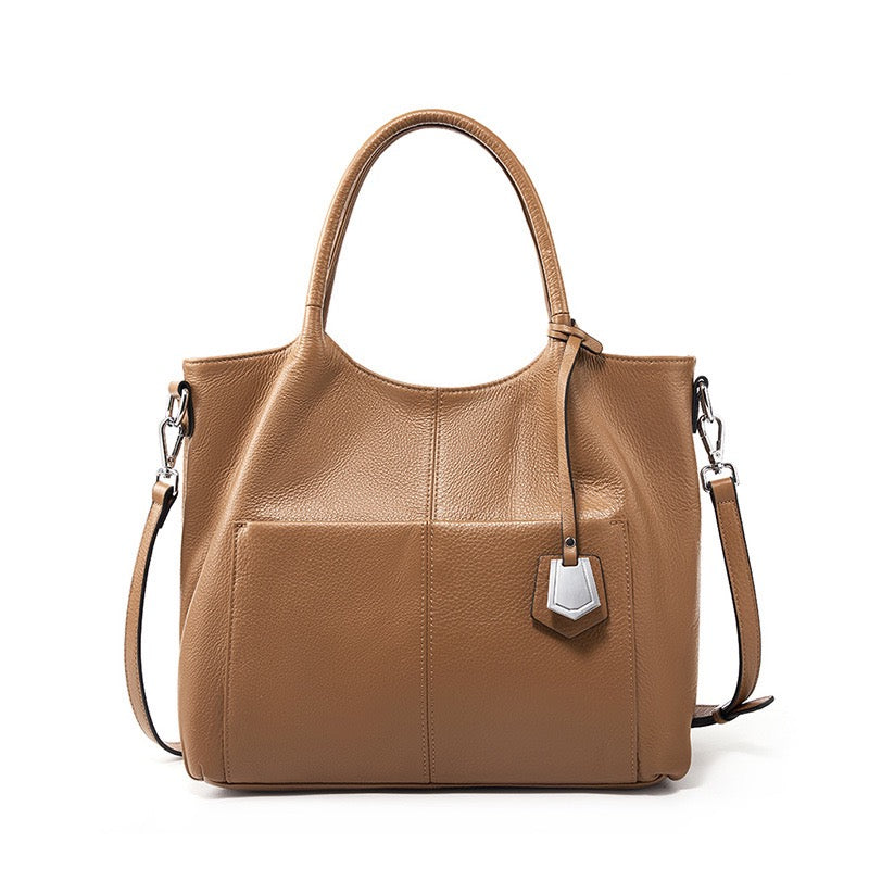 Elegant Genuine Leather Tote Bag – Versatile Large Capacity for Everyday Chic