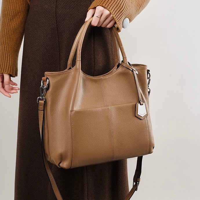 Elegant Genuine Leather Tote Bag – Versatile Large Capacity for Everyday Chic