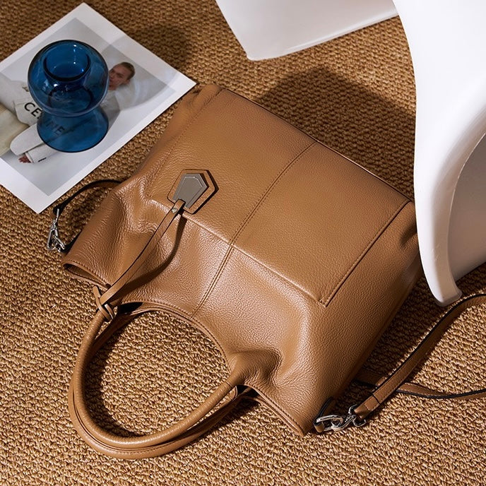 Elegant Genuine Leather Tote Bag – Versatile Large Capacity for Everyday Chic