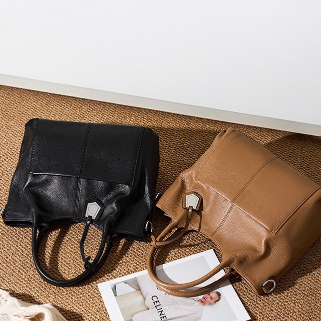 Elegant Genuine Leather Tote Bag – Versatile Large Capacity for Everyday Chic