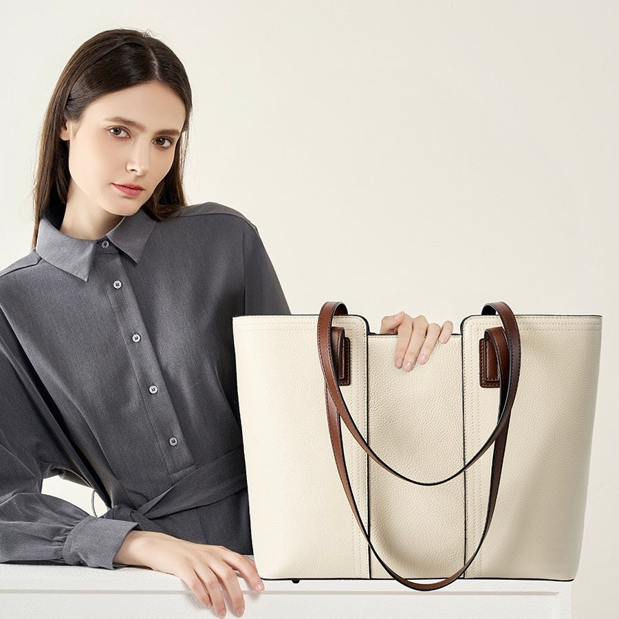 Elegant Genuine Leather Large Capacity Tote: Ultimate Everyday Commuter Bag
