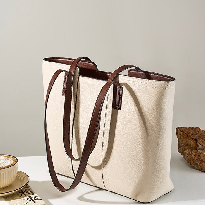 Elegant Genuine Leather Large Capacity Tote: Ultimate Everyday Commuter Bag