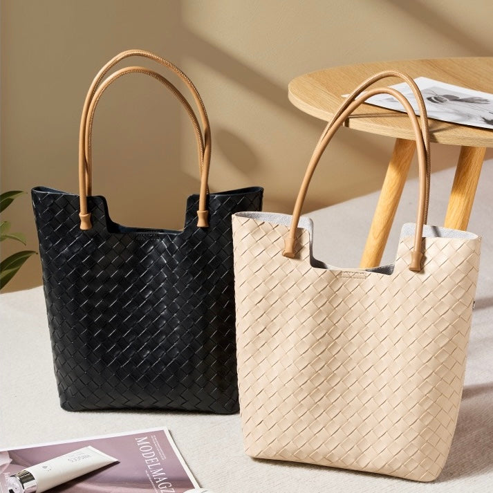 Genuine Leather Weaving Minimalist Shoulder Tote Bag