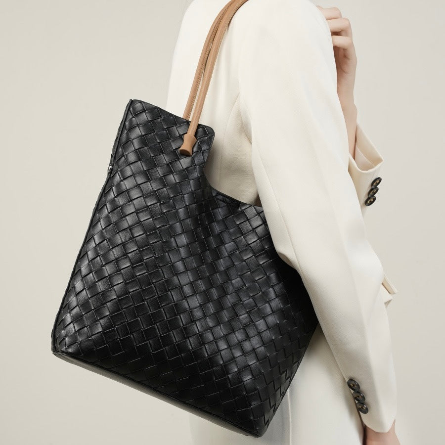 Genuine Leather Weaving Minimalist Shoulder Tote Bag