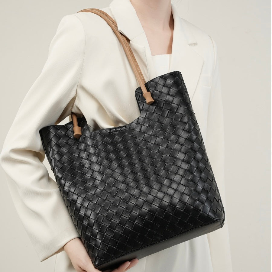 Genuine Leather Weaving Minimalist Shoulder Tote Bag