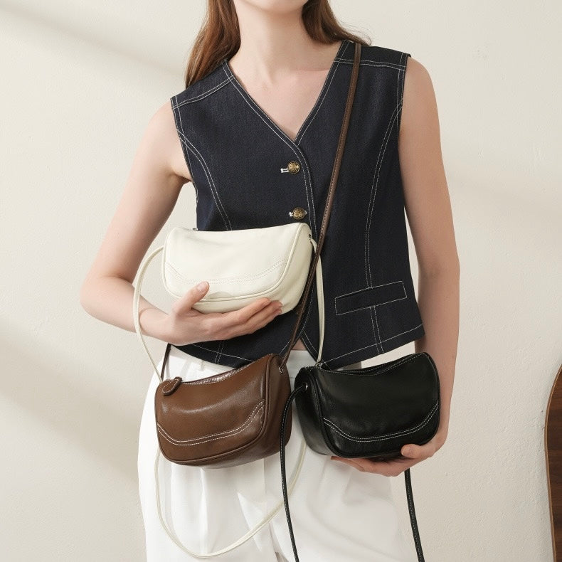 Elegant Genuine Leather Mini Crossbody Bag - Everyday Sophistication