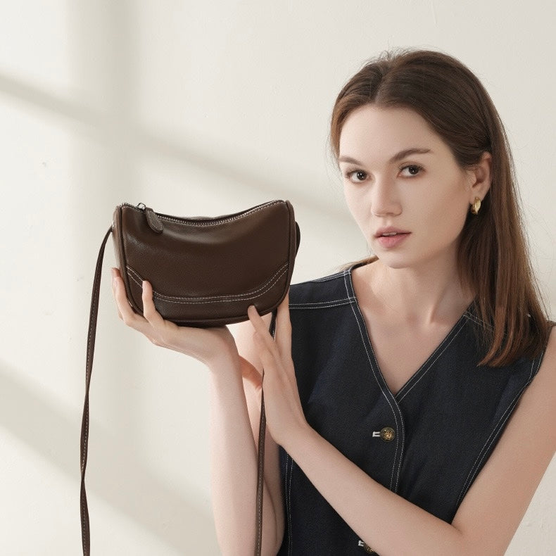 Elegant Genuine Leather Mini Crossbody Bag - Everyday Sophistication