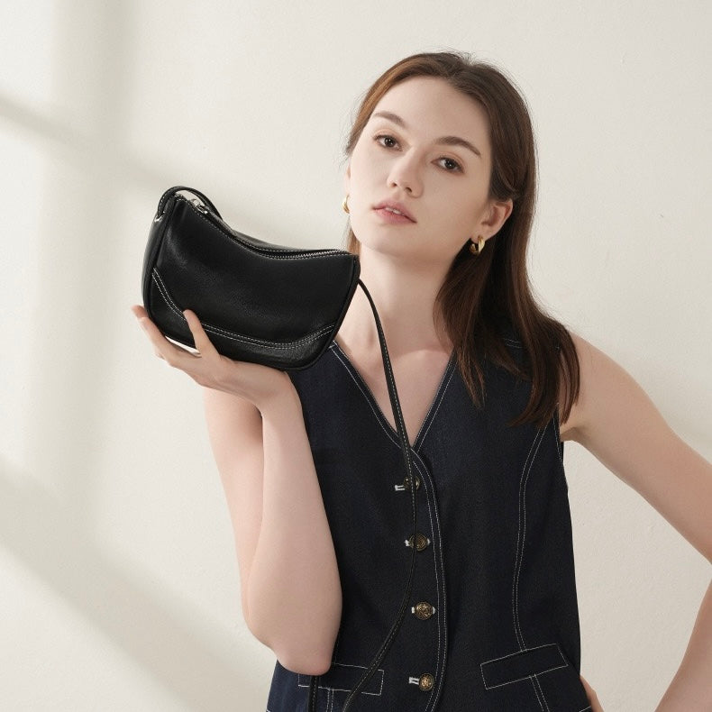 Elegant Genuine Leather Mini Crossbody Bag - Everyday Sophistication