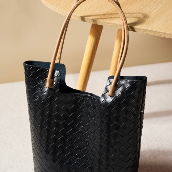 Genuine Leather Weaving Minimalist Shoulder Tote Bag