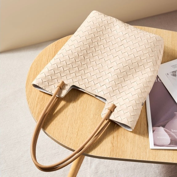 Genuine Leather Weaving Minimalist Shoulder Tote Bag