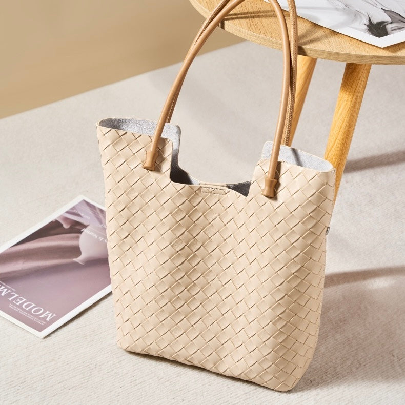 Genuine Leather Weaving Minimalist Shoulder Tote Bag