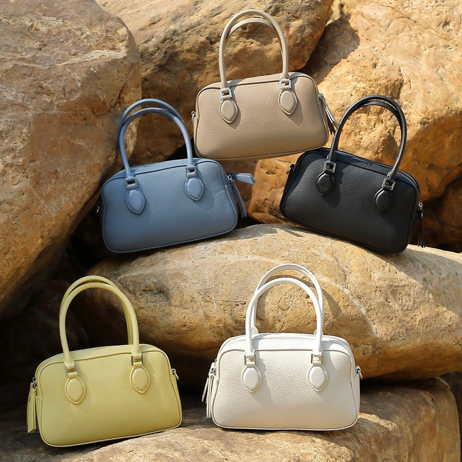 Elegant Leather Handheld Boston Bag