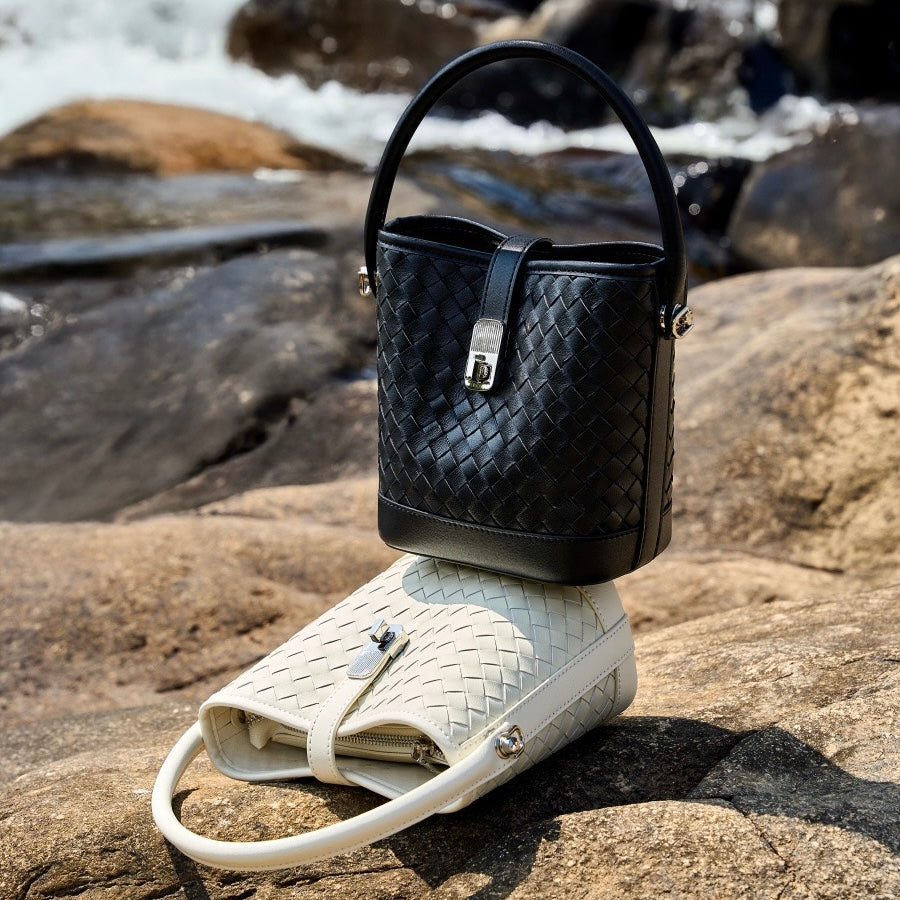 Genuine Sheepskin Woven Bucket Bag - Timeless Elegance for Everyday Chic