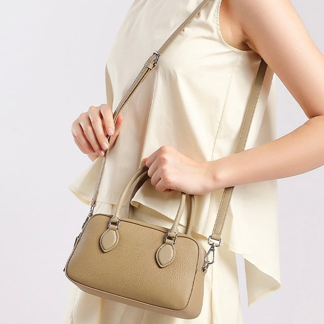 Elegant Leather Handheld Boston Bag