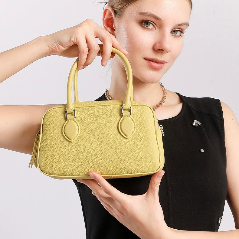 Elegant Leather Handheld Boston Bag