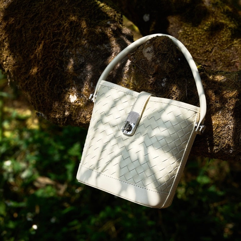 Genuine Sheepskin Woven Bucket Bag - Timeless Elegance for Everyday Chic