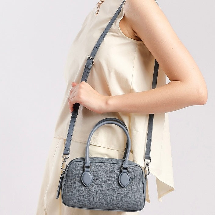 Elegant Leather Handheld Boston Bag