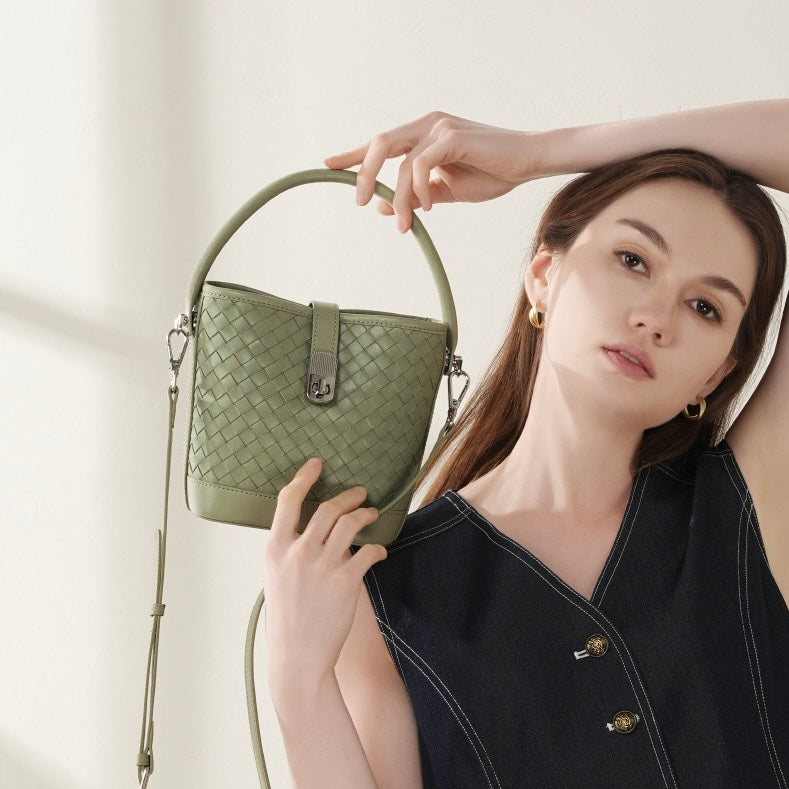 Genuine Sheepskin Woven Bucket Bag - Timeless Elegance for Everyday Chic