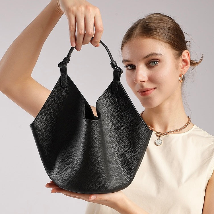Elegant Genuine Leather Large Capacity Basket Tote Bag