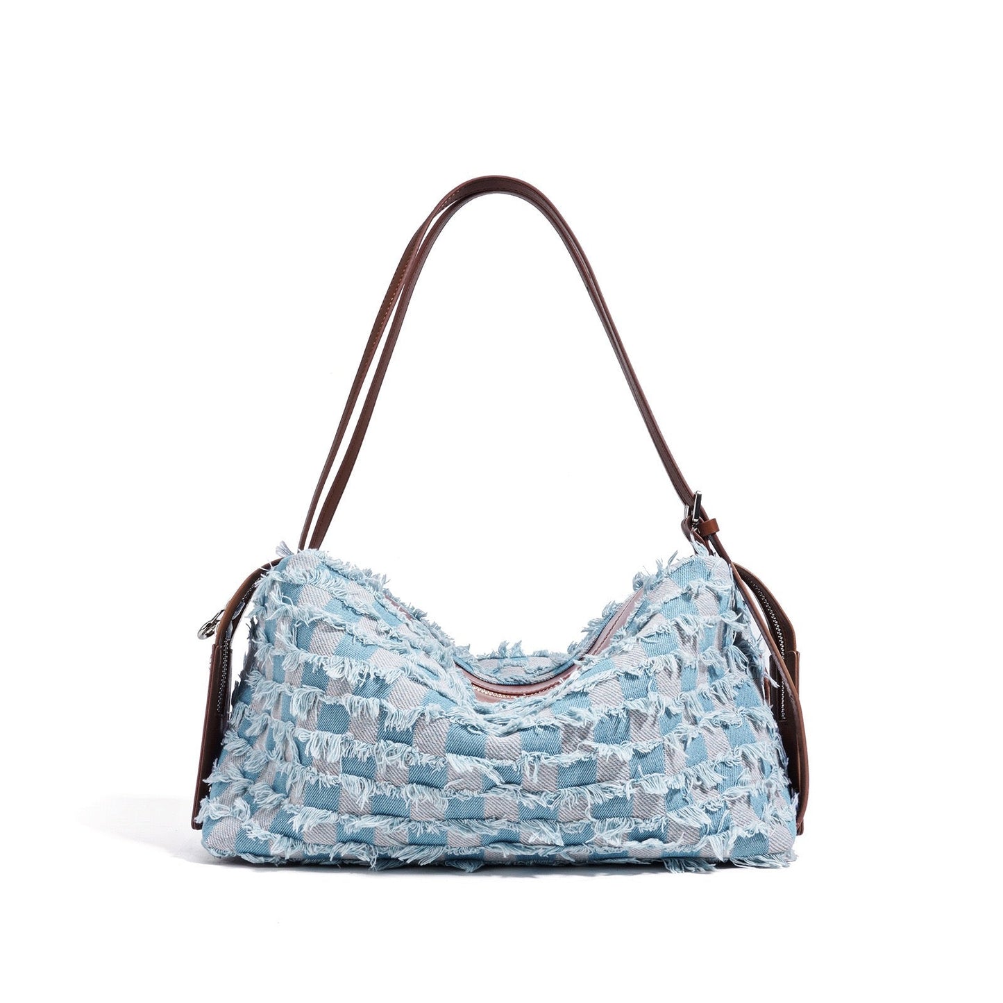 Vintage-Inspired Genuine Leather and Denim Patchwork Shoulder Bag