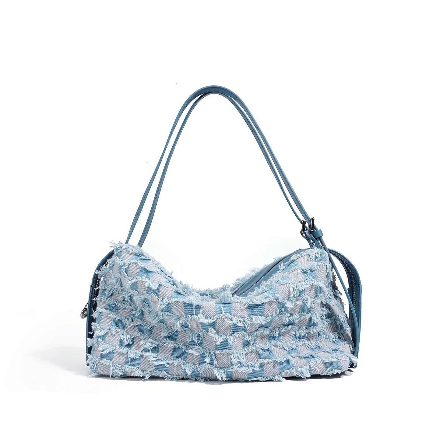 Vintage-Inspired Genuine Leather and Denim Patchwork Shoulder Bag