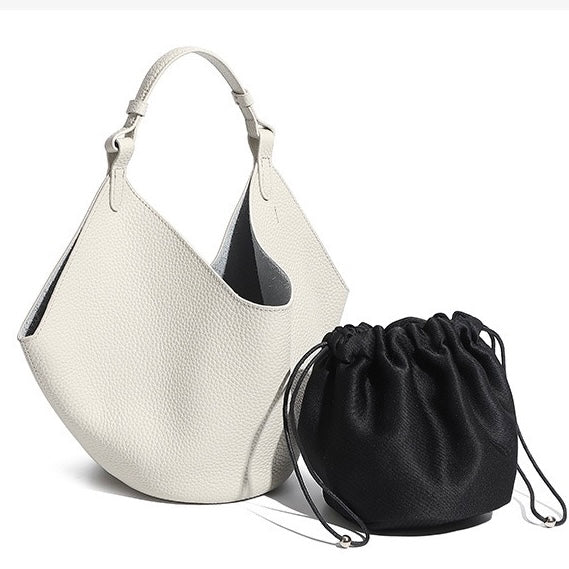 Elegant Genuine Leather Large Capacity Basket Tote Bag