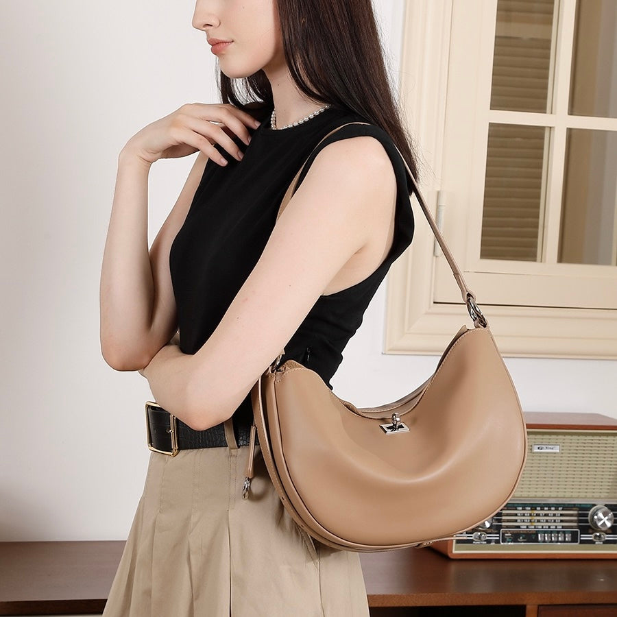 Elegant Genuine Leather Crescent Bag for Women
