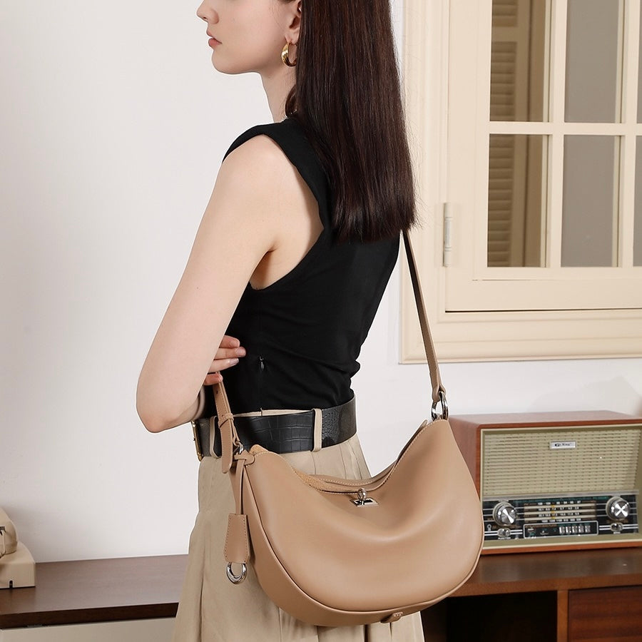 Elegant Genuine Leather Crescent Bag for Women