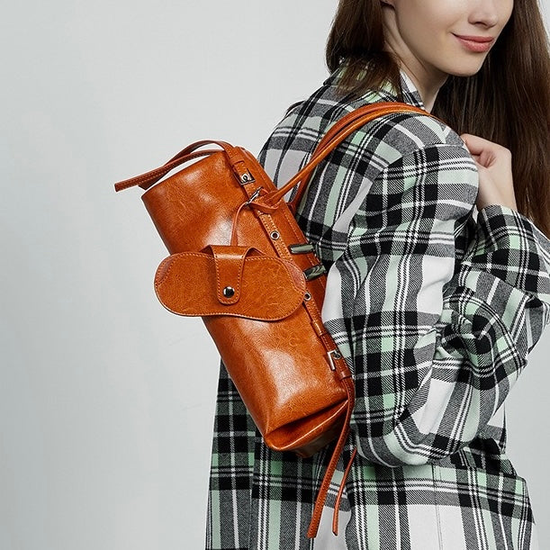 Vintage Biker Leather Shoulder Bag for Women