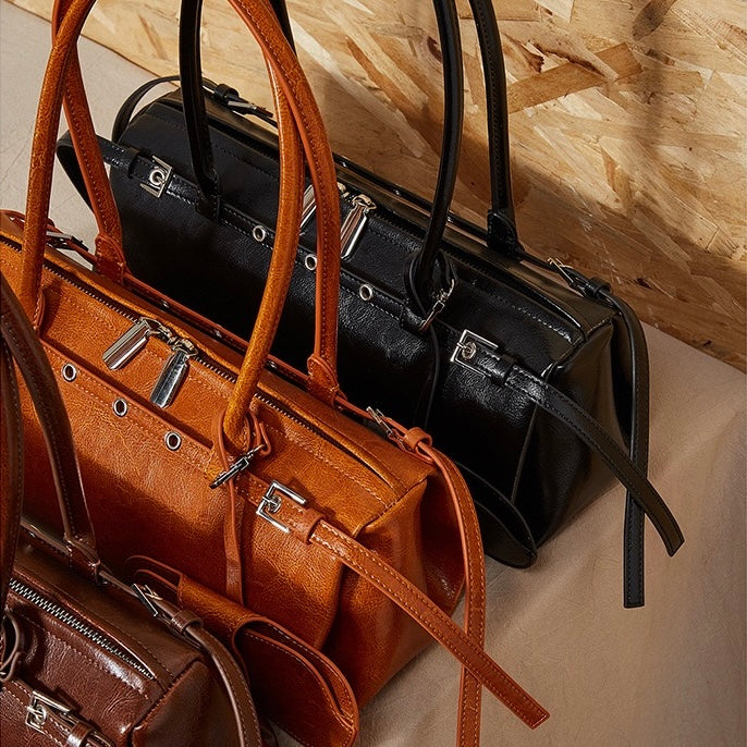 Vintage Biker Leather Shoulder Bag for Women