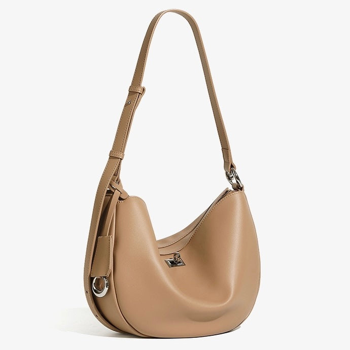 Elegant Genuine Leather Crescent Bag for Women