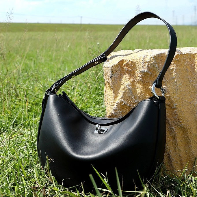 Elegant Genuine Leather Crescent Bag for Women