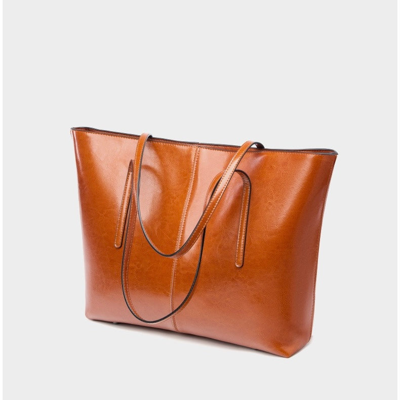 Genuine Leather Large Tote Shoulder Bag – Elegance for Everyday Commuting