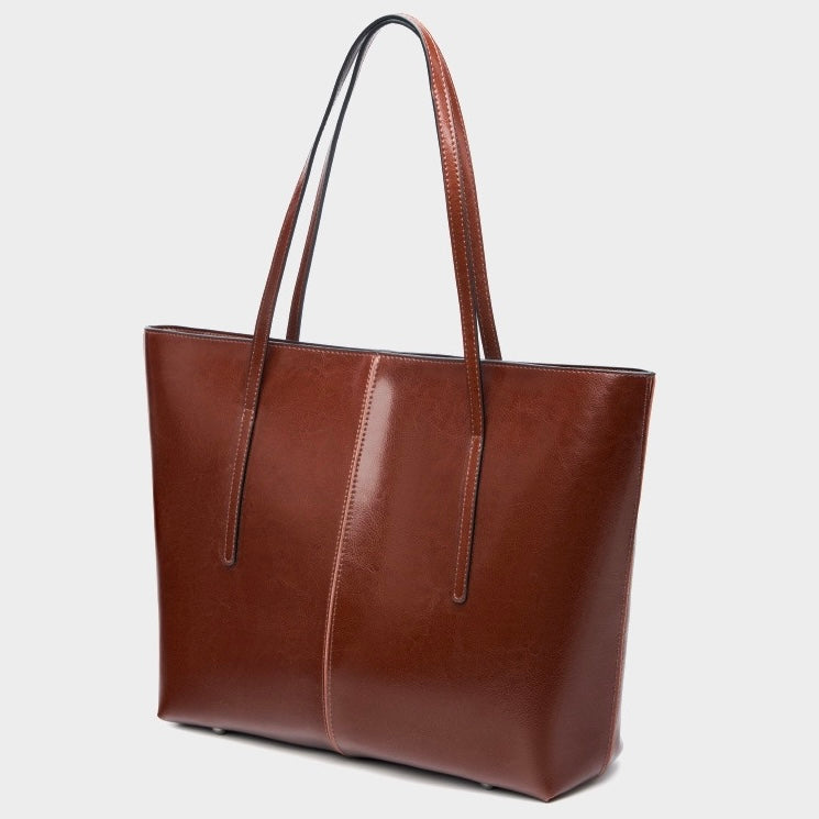 Genuine Leather Large Tote Shoulder Bag – Elegance for Everyday Commuting