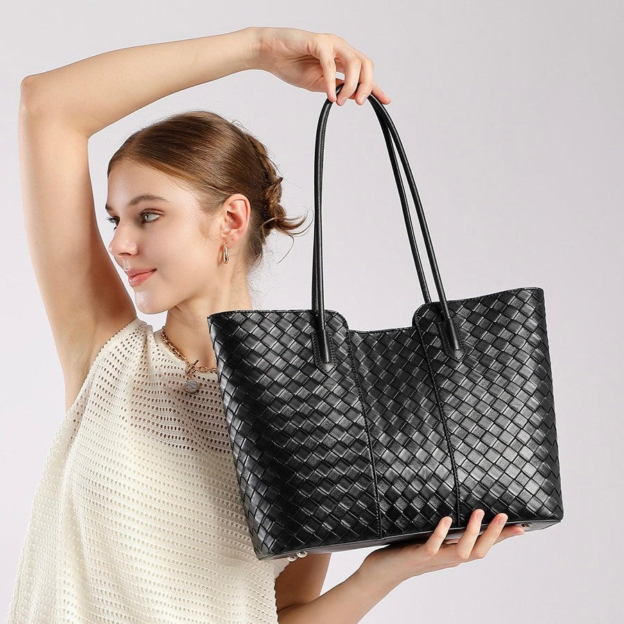 Elegant Woven Cowhide Tote Bag for Ultimate Sophistication