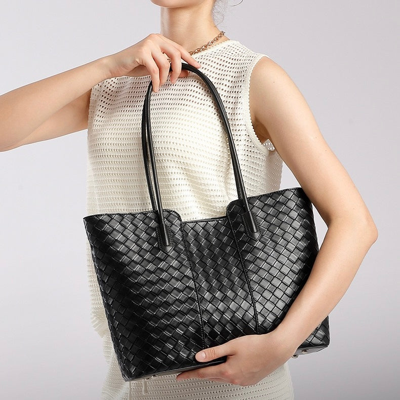 Elegant Woven Cowhide Tote Bag for Ultimate Sophistication