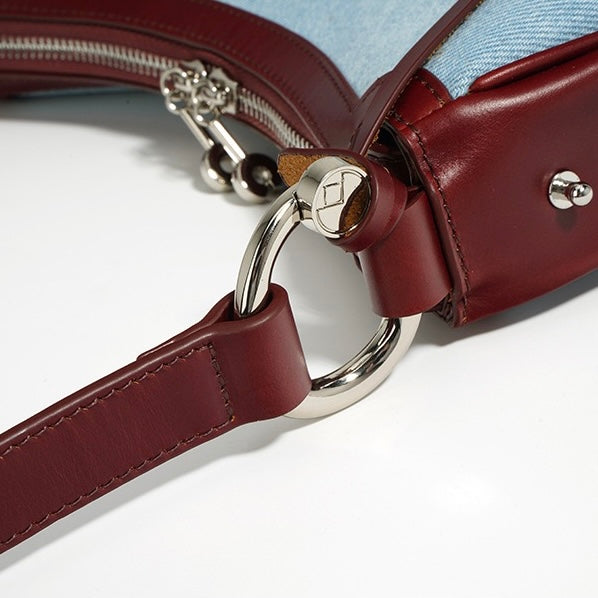 Elegant Crescent Mini Leather & Denim Shoulder Bag for Spring/Summer