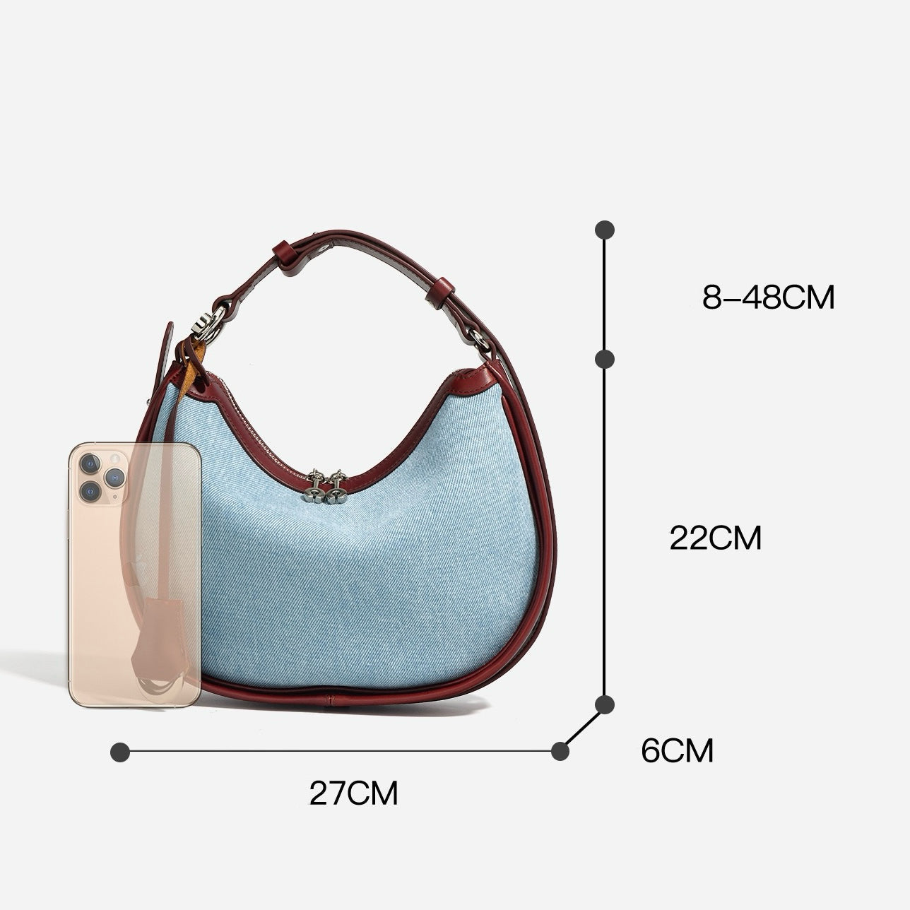 Elegant Crescent Mini Leather & Denim Shoulder Bag for Spring/Summer