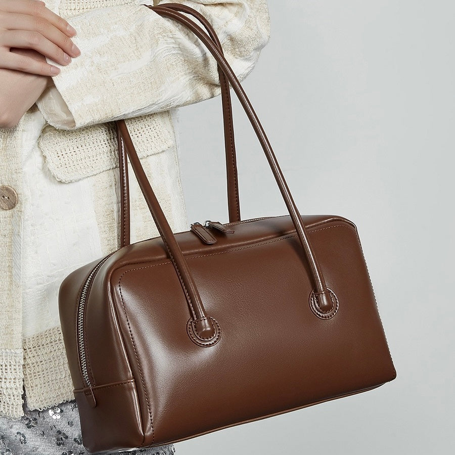 Genuine Leather Boston Structured Pillow Shoulder Bag