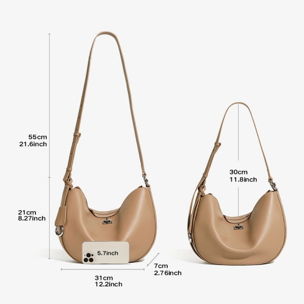 Elegant Genuine Leather Crescent Bag for Women