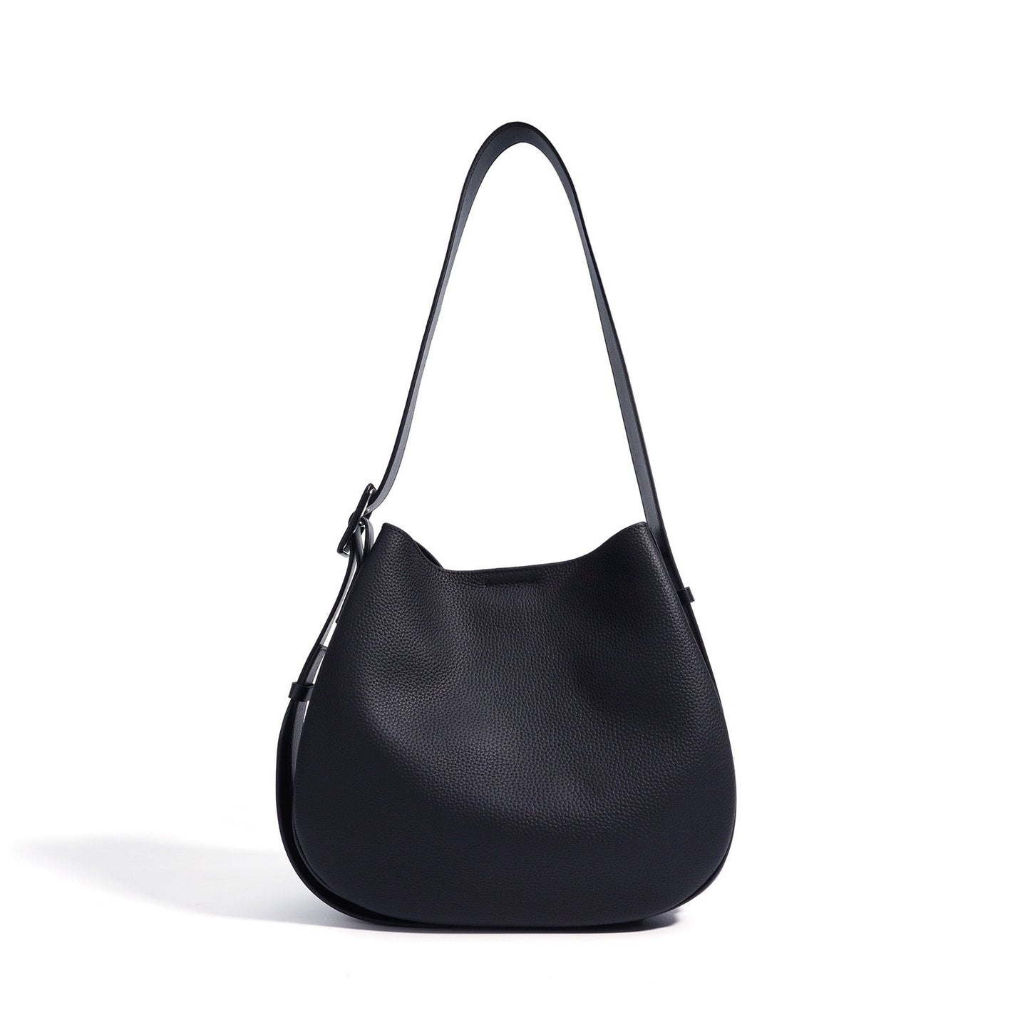 Elegant Women's Genuine Leather Wide Strap Bucket Bag