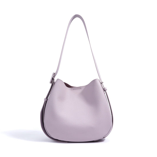 Elegant Women's Genuine Leather Wide Strap Bucket Bag