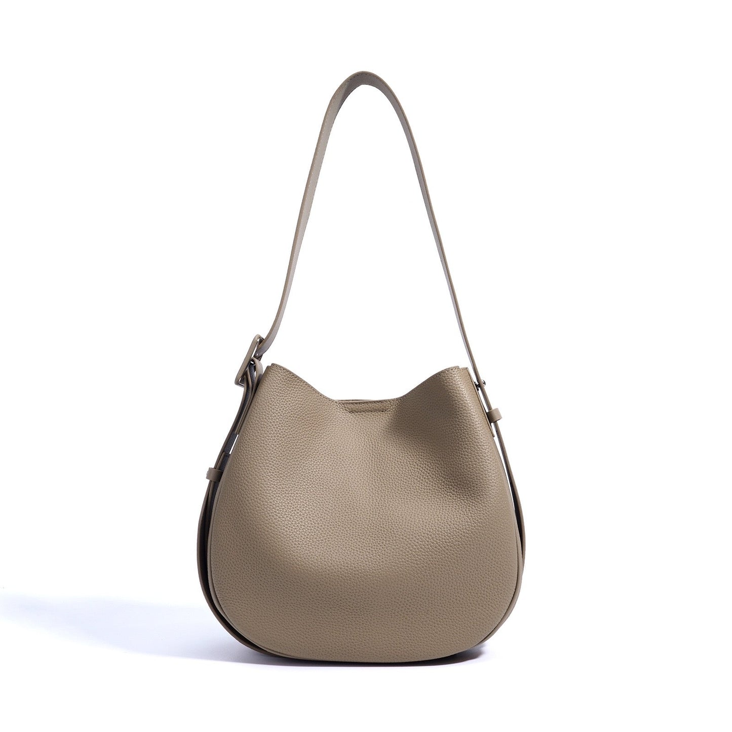 Elegant Women's Genuine Leather Wide Strap Bucket Bag