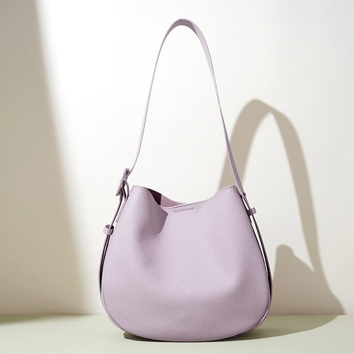 Elegant Women's Genuine Leather Wide Strap Bucket Bag
