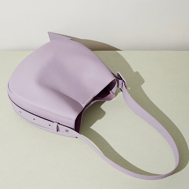 Elegant Women's Genuine Leather Wide Strap Bucket Bag