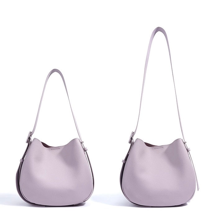 Elegant Women's Genuine Leather Wide Strap Bucket Bag
