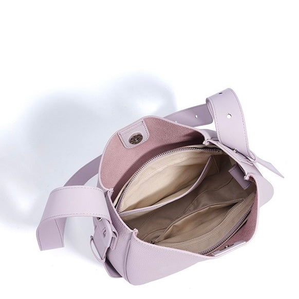 Elegant Women's Genuine Leather Wide Strap Bucket Bag