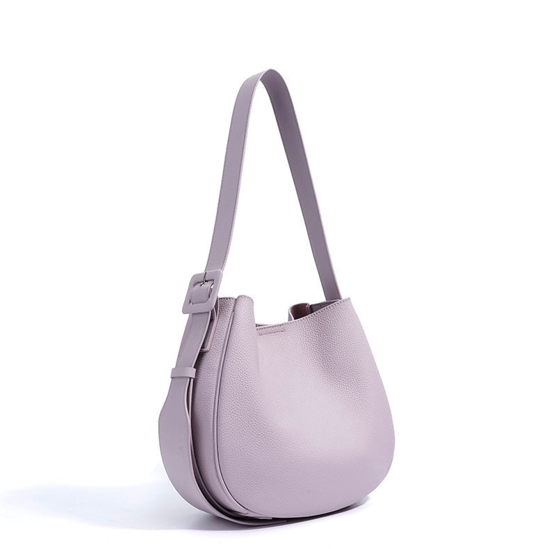 Elegant Women's Genuine Leather Wide Strap Bucket Bag